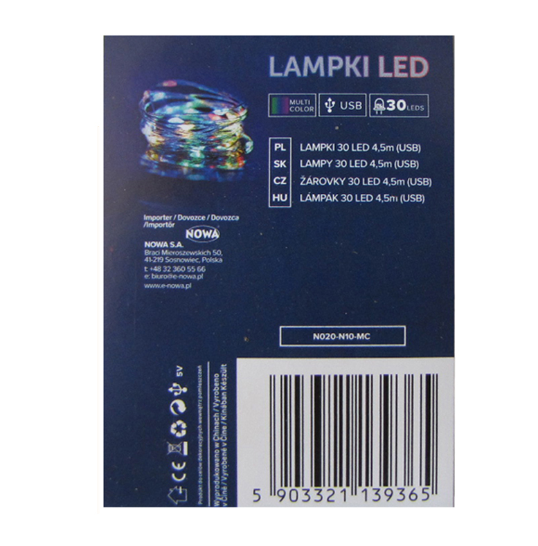 Lampki na drucie LED 30 <br>USB multikolor